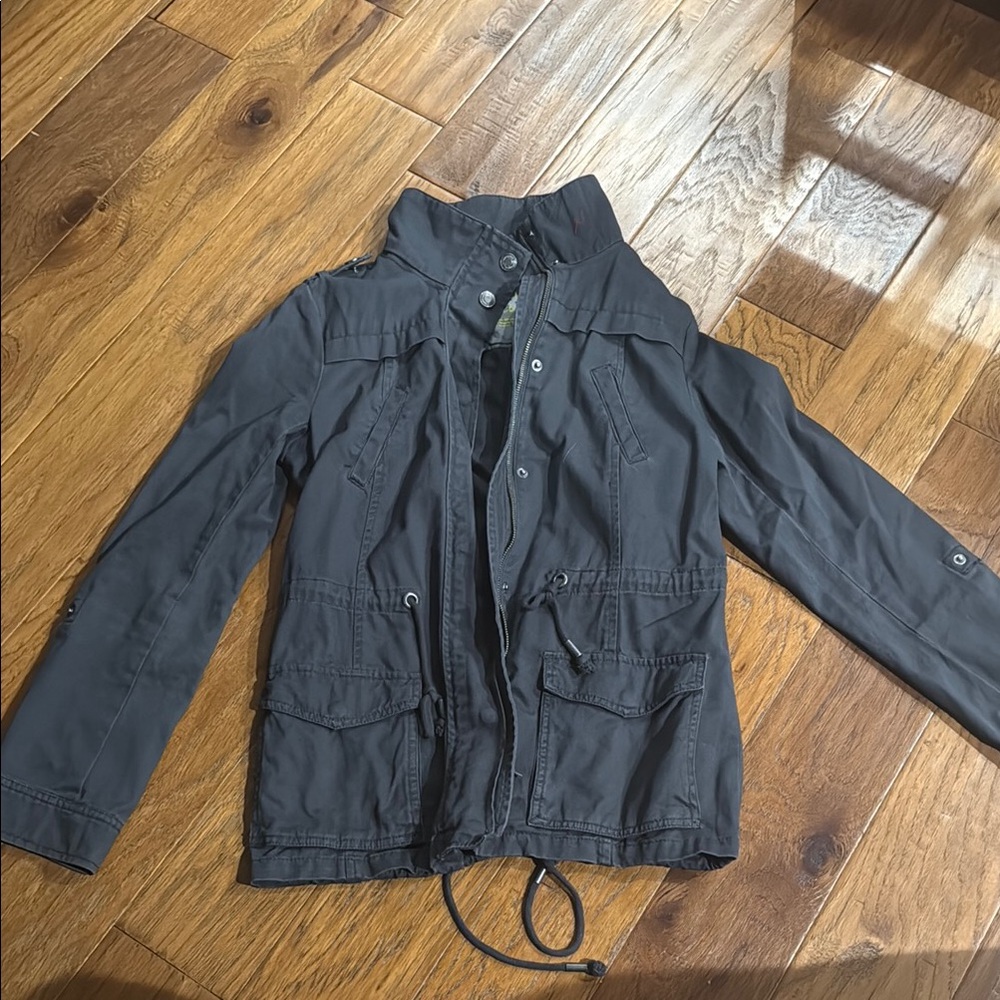 Aeropostale Black Utility Jacket with Stand-Up Collar